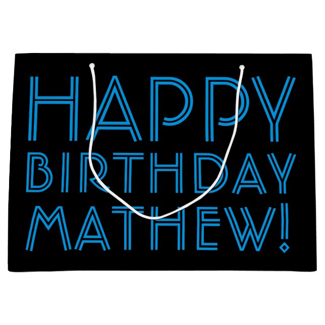 Happy Birthday (ANY NAME) | Blue & Black (or diy) Large Gift Bag (Front)