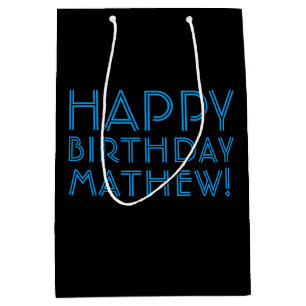 Happy Birthday (ANY NAME)   Blue & Black (or diy) Medium Gift Bag