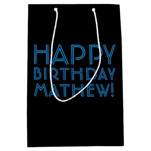 Happy Birthday (ANY NAME) | Blue & Black (or diy) Medium Gift Bag (Front)