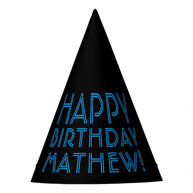 Happy Birthday (ANY NAME) | Blue & Black (or diy) Party Hat (Front)