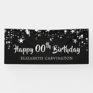 Happy Birthday ANY YEAR Black Silver Personalised Banner