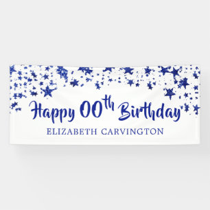 Happy Birthday ANY YEAR Blue Glitter Personalised Banner