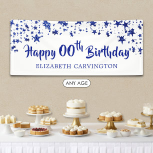 Happy Birthday ANY YEAR Blue Glitter Personalised Banner
