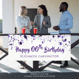 Happy Birthday ANY YEAR Purple Stars Name Banner