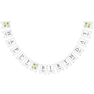 Happy Birthday aqua, yellow flowers cute floral Bunting