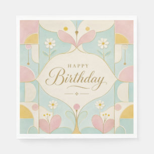Happy Birthday Art Deco Pastel Floral Geometric Napkin