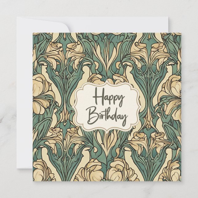 Happy Birthday Art Nouveau Floral Abstract  Card (Front)