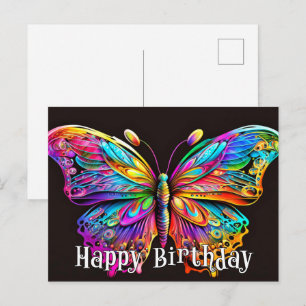 Happy Birthday Artistic Butterfly Design Postcard