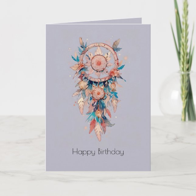 Happy birthday artistic dreamcatcher customisable card (Front)