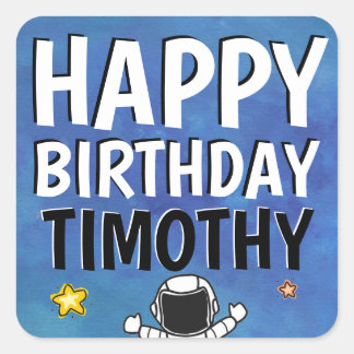 Happy Birthday Astronaut Outer Space Party Blue Square Sticker