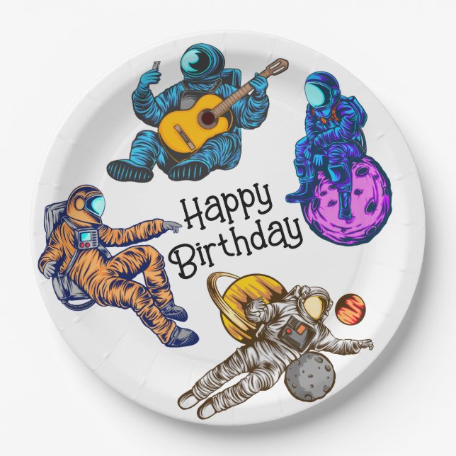 Happy Birthday Astronaut  Paper Plate (Front)