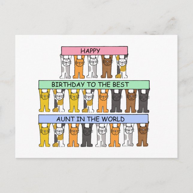 Happy Birthday Aunt Cartoon Cats Postcard (Front)