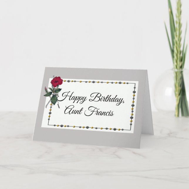 Happy Birthday Aunt (name), Gray with Red Hibiscus Card (Front)