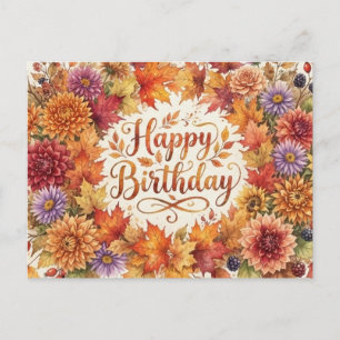Happy birthday. Autumn flowers. Postcard