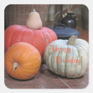 Happy Birthday Autumn Theme Square Sticker