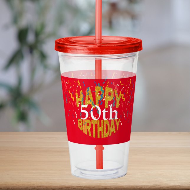 Happy Birthday Awesome Gold Glitter Confetti Red Acrylic Tumbler (Creator Uploaded)