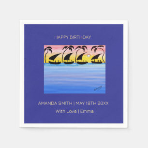 Happy Birthday, Awesome Sunset Sailing Gift Tags Napkin