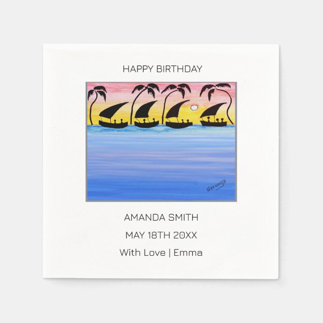 Happy Birthday, Awesome Sunset Sailing  Napkin (Front)