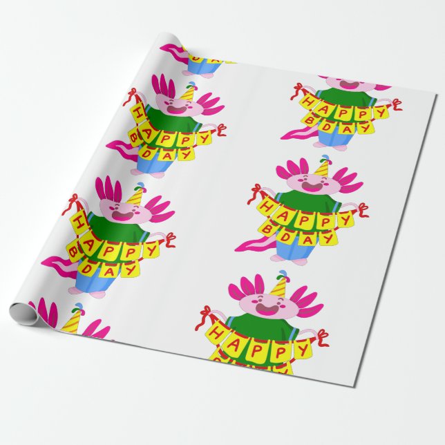 happy birthday Axolotl Wrapping Paper (Unrolled)