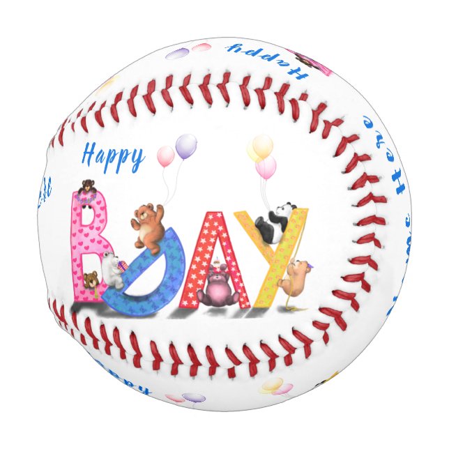 Happy Birthday - Baby Bears Party Celebration Fun  Baseball (Front Right)