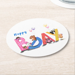 Happy Birthday - Baby Bears Party Celebration Fun Round Paper Coaster