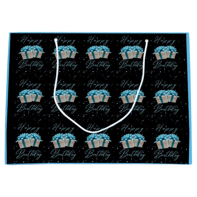 Happy Birthday Baby Blue Large Gift Bag (Front)