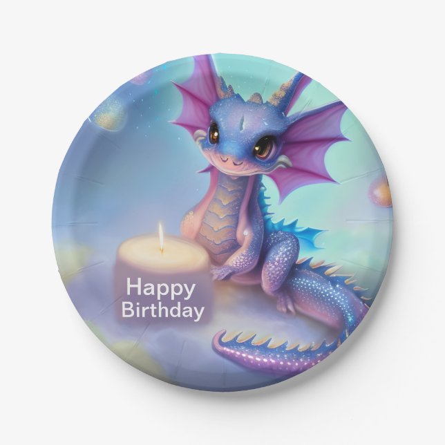 Happy Birthday Baby Dragon Paper Plate (Front)