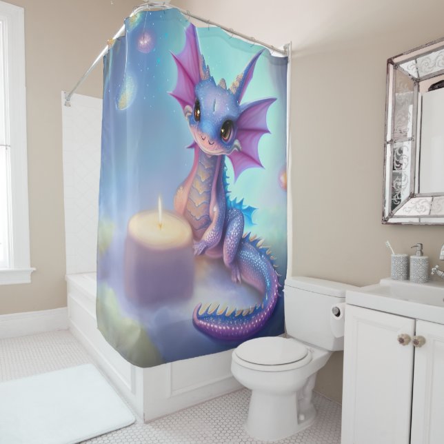 Happy Birthday Baby Dragon Shower Curtain (In Situ)