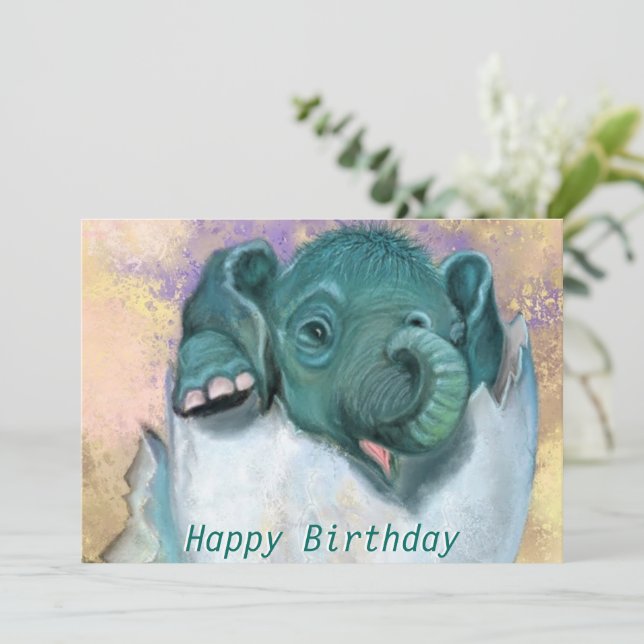 Happy Birthday - Baby Elephant Hatching From Egg - (Standing Front)