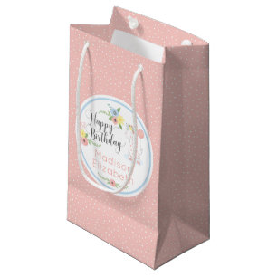 Happy Birthday Baby Giraffe Floral Calf Custom Small Gift Bag