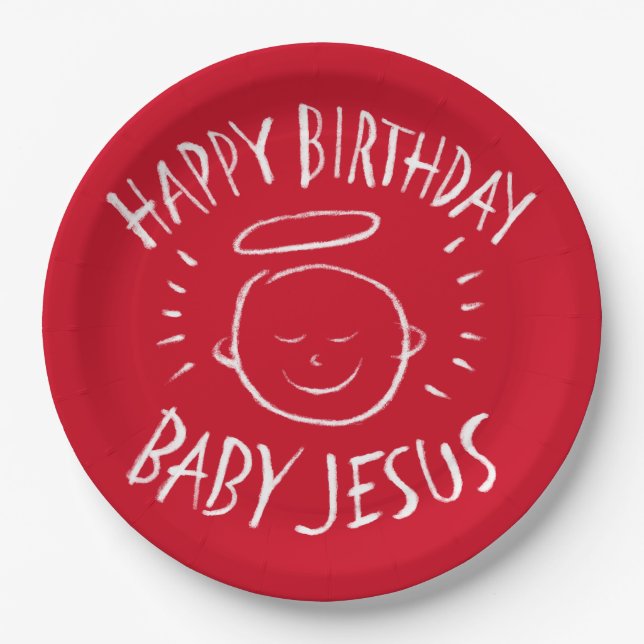 Happy Birthday Baby Jesus Christmas Christian Red Paper Plate (Front)