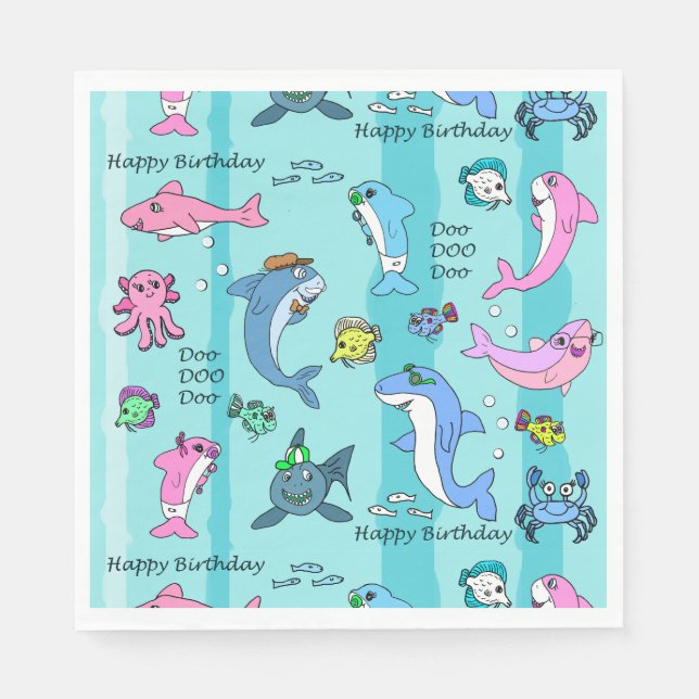 Happy Birthday Baby Shark Doo Doo Doo Party Napkin (Front)