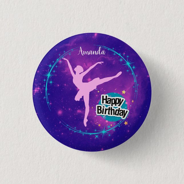 Happy Birthday Ballerina Galaxy Personalised  3 Cm Round Badge (Front)
