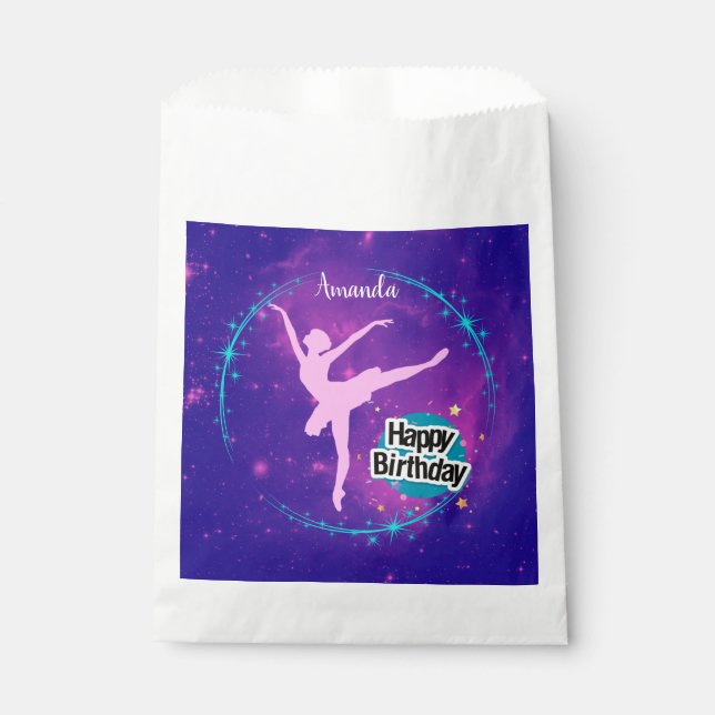 Happy Birthday Ballerina Galaxy Personalised  Favour Bags (Front)