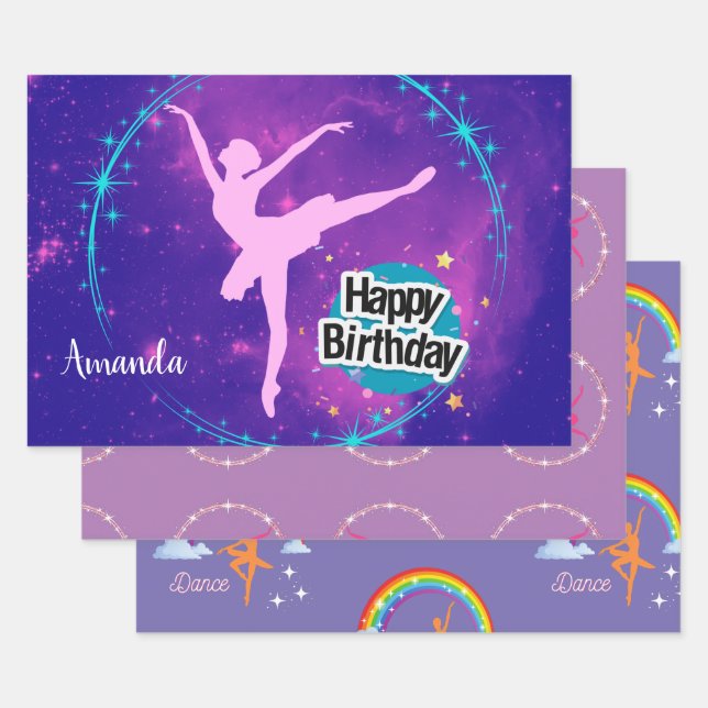 Happy Birthday Ballerina Galaxy Personalised  Wrapping Paper Sheet (Set)