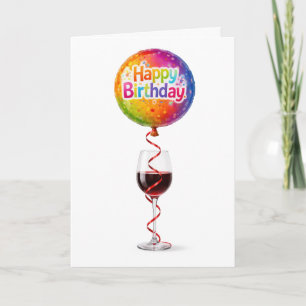 Happy Birthday Balloon and Red Wine Card