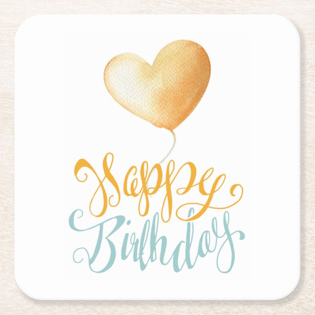 Happy Birthday Balloon Square Paper Coaster (Front)