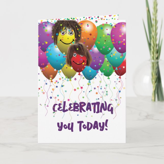 Happy Birthday Balloons And Confetti Card (Front)