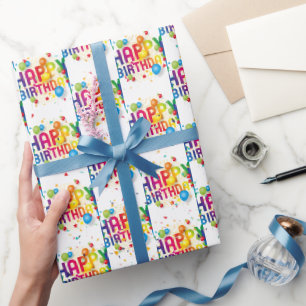 Happy Birthday Balloons and Confetti Wrapping Paper