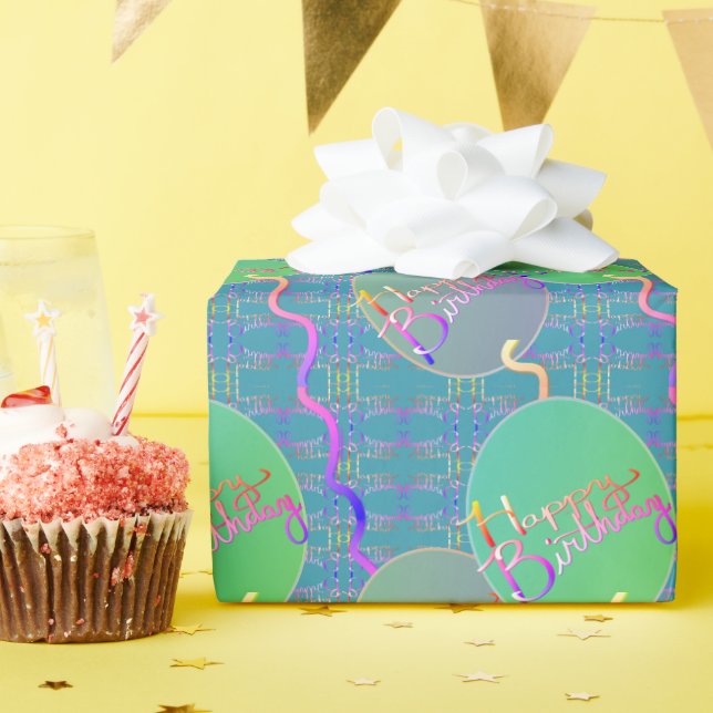 Happy Birthday Balloons Blue Wrapping Paper (Birthday Party)