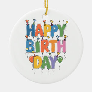 Happy Birthday Balloons Ceramic Tree Decoration