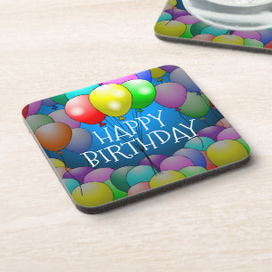 Happy Birthday Balloons Cork Coaster