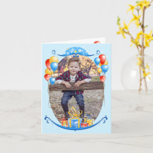 Happy Birthday Balloons Custom Name & Age Photo Card