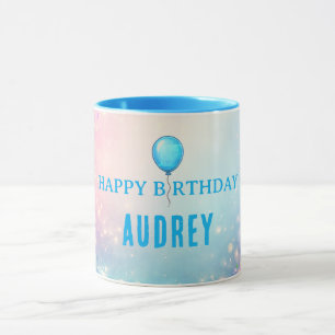 Happy Birthday Balloons Custom Name Gift Two-Tone Mug