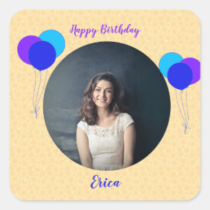 Happy Birthday Balloons Custom Photo and Text Square Sticker
