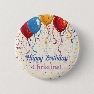 Happy Birthday Balloons Customizable Design 6 Cm Round Badge