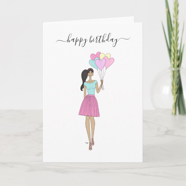 Happy Birthday - Balloons Fashion Girl Card (Front)