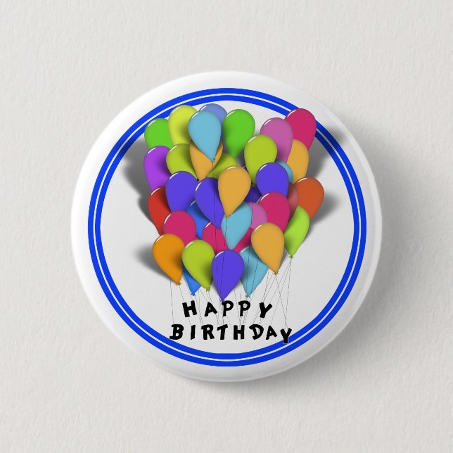 Happy Birthday Balloons for Boy (Blue Trim) 6 Cm Round Badge (Front)