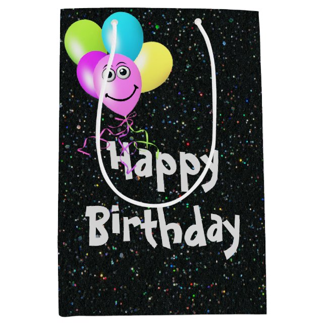 Happy Birthday Balloons On Glitter  Medium Gift Bag (Front)