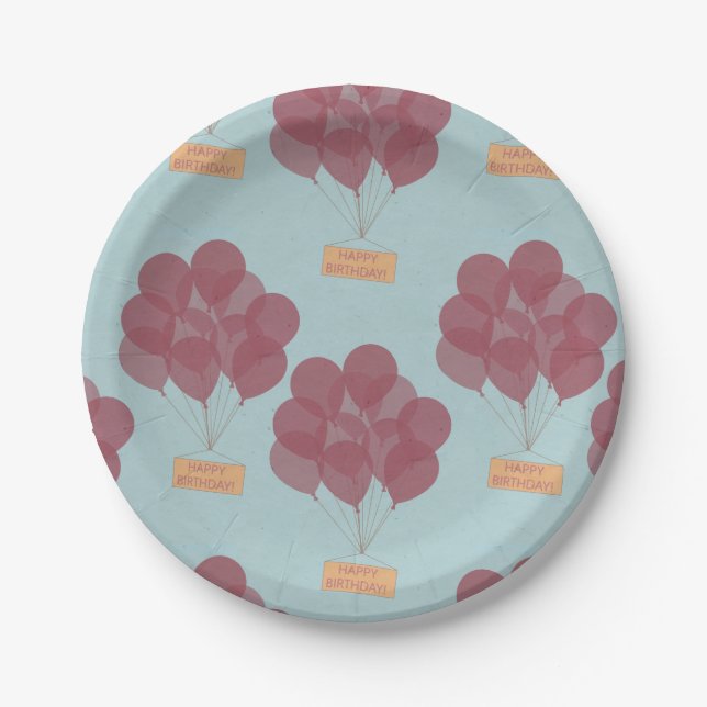 Happy birthday balloons paper plate (Front)